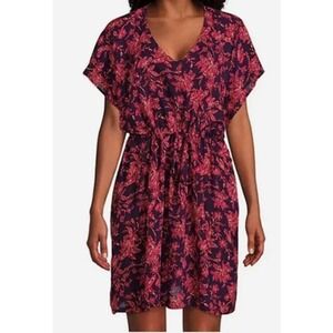 Lands' End Women's‎ Floral Cover-up Dress Sz XL-XXL Purple Pink Cinched Waist